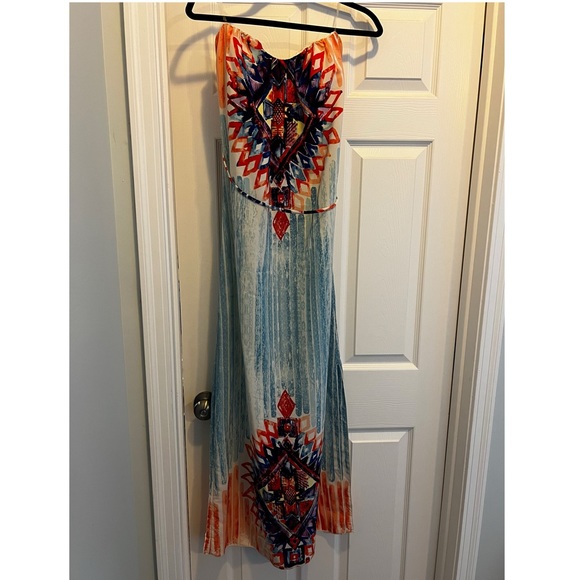 Pink Owl Aztec Burst Maxi Dress size Large Coral, blue, and purple - Picture 2 of 6
